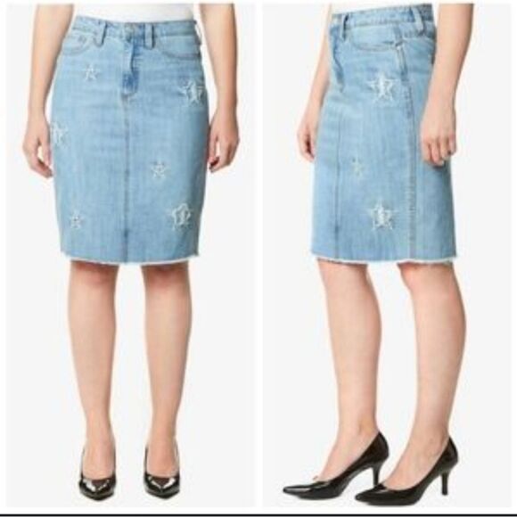 NWT High Rise Jupe Buffalo Ivy Star Denim Raw Hem Skirt - Picture 2 of 11